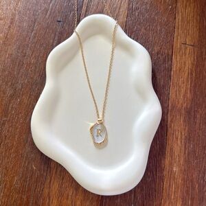 Gold Plated Initial R Pendant Necklace Adjustable Chain Pearl Shell Look